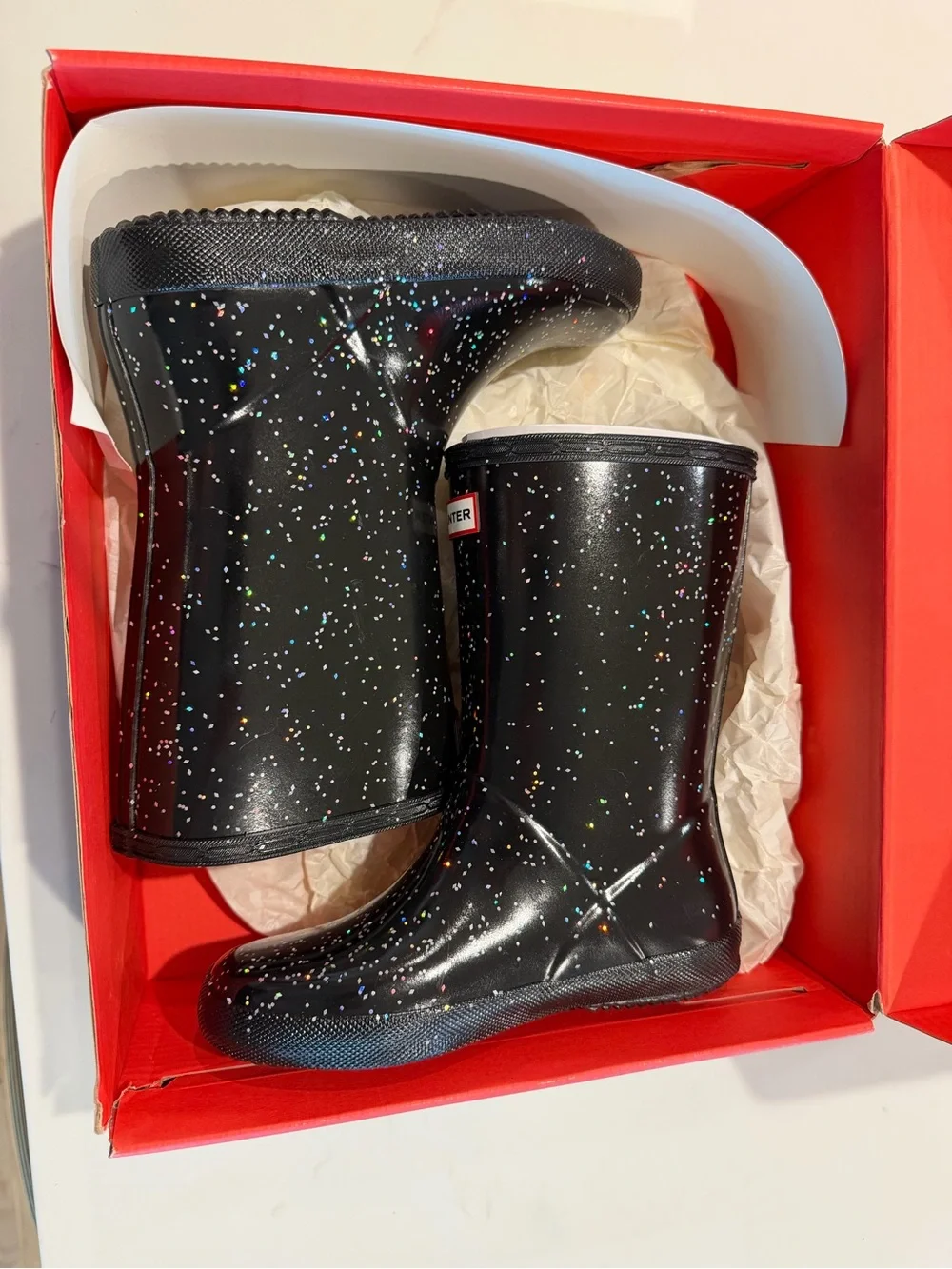 Hunter Little Kid Glitter Black Rain Boots NIB size 13